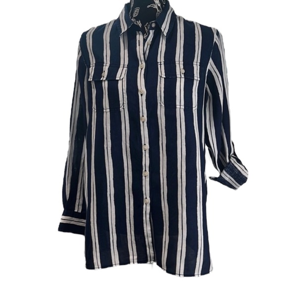 Lands End Linen striped blouse - Picture 1 of 12